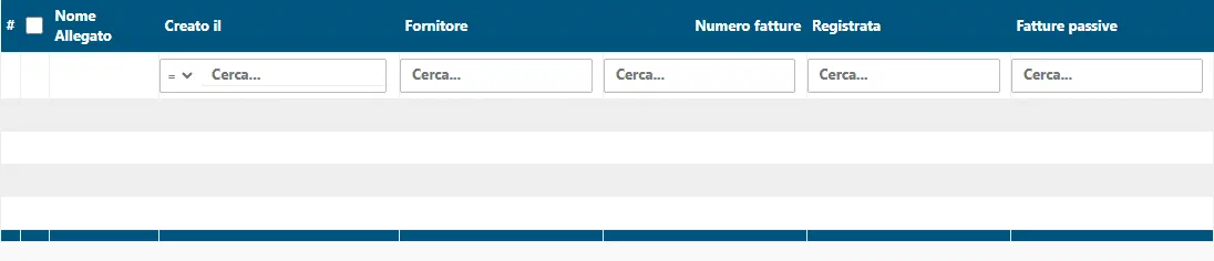 L’elenco dei file caricati: l’allegato con fornitore, numero fatture e stato di registrazione