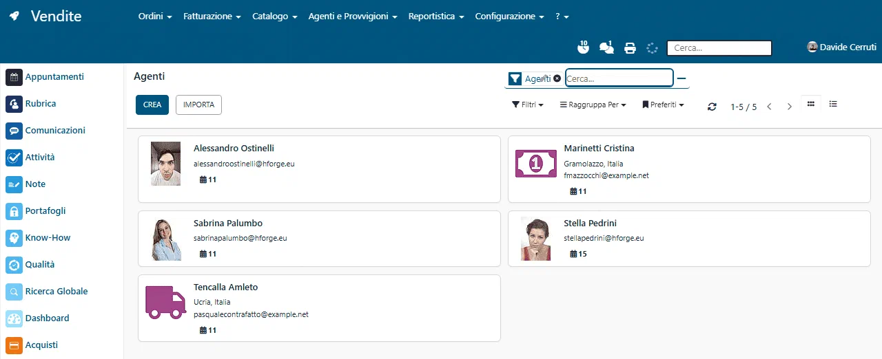 Kanban degli agenti in Vendite, Agenti e Provvigioni, Agenti: ogni scheda è un contatto con la sua condizione di agente