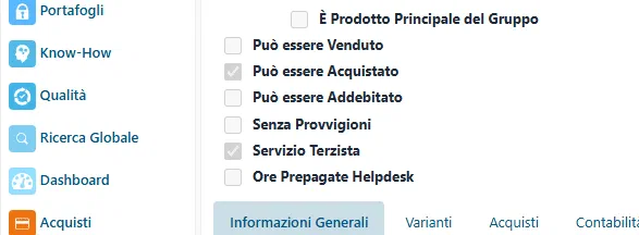 La scheda del servizio di verniciatura con la casella Servizio Terzista