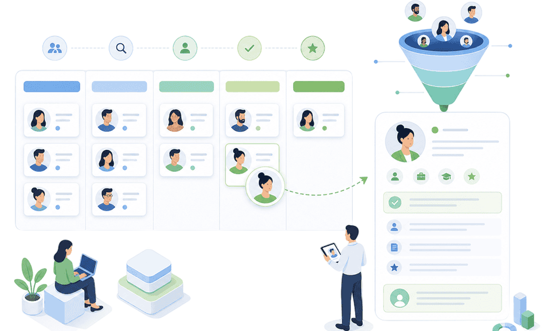 Kanban of applications in the Zelo ERP recruitment module