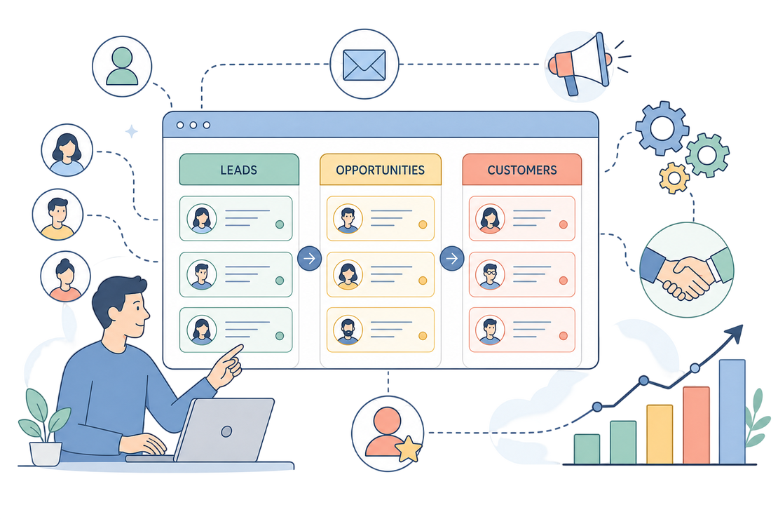 Pipeline di vendita kanban nel CRM di Zelo ERP