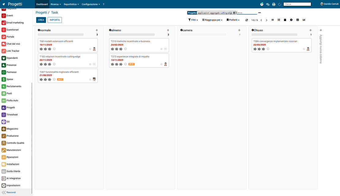 Area Progetti e Commesse di Zelo ERP: bacheche kanban, timeline e timesheet