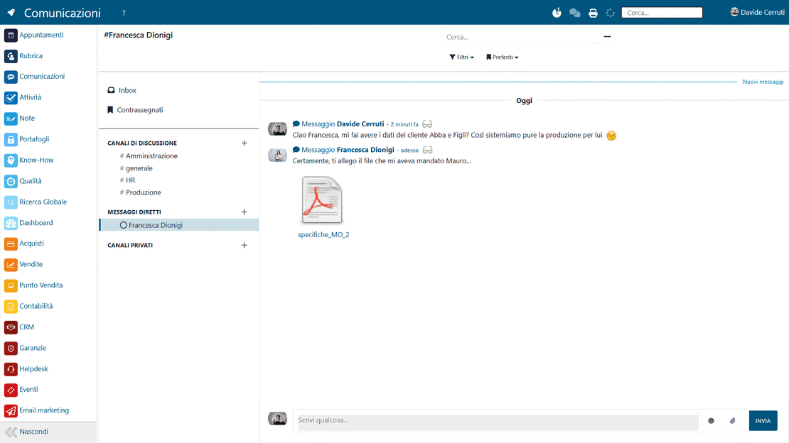 Chat in Zelo ERP: real-time internal messaging