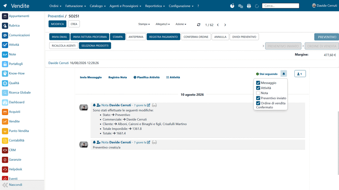 Company social network in Zelo ERP: activity feed
