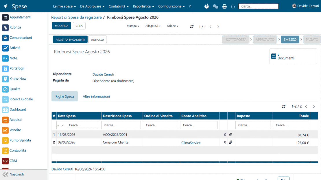 Automatic accounting in Zelo ERP: accounting entries generated from expense reimbursement