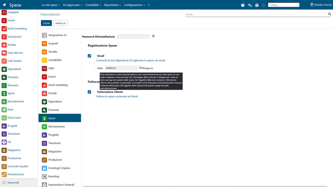 Automatic capture in Zelo ERP: reimbursement request generated from an email with an attached receipt