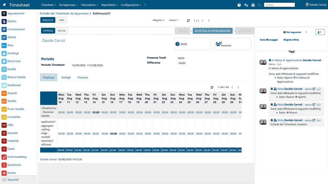 Supervisor approval in Zelo ERP: an employee's timesheet reviewed before its hours are used