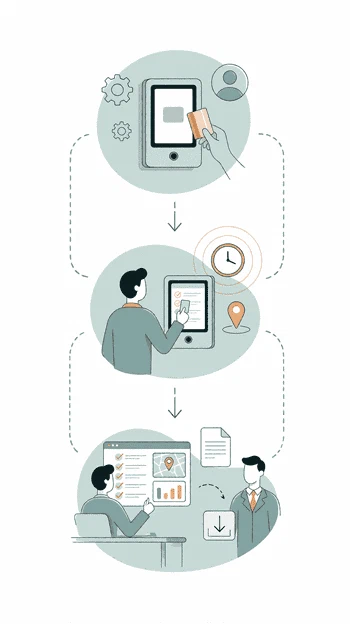 Workflow du module Présences de Zelo ERP: configuration, pointage et analyse des données