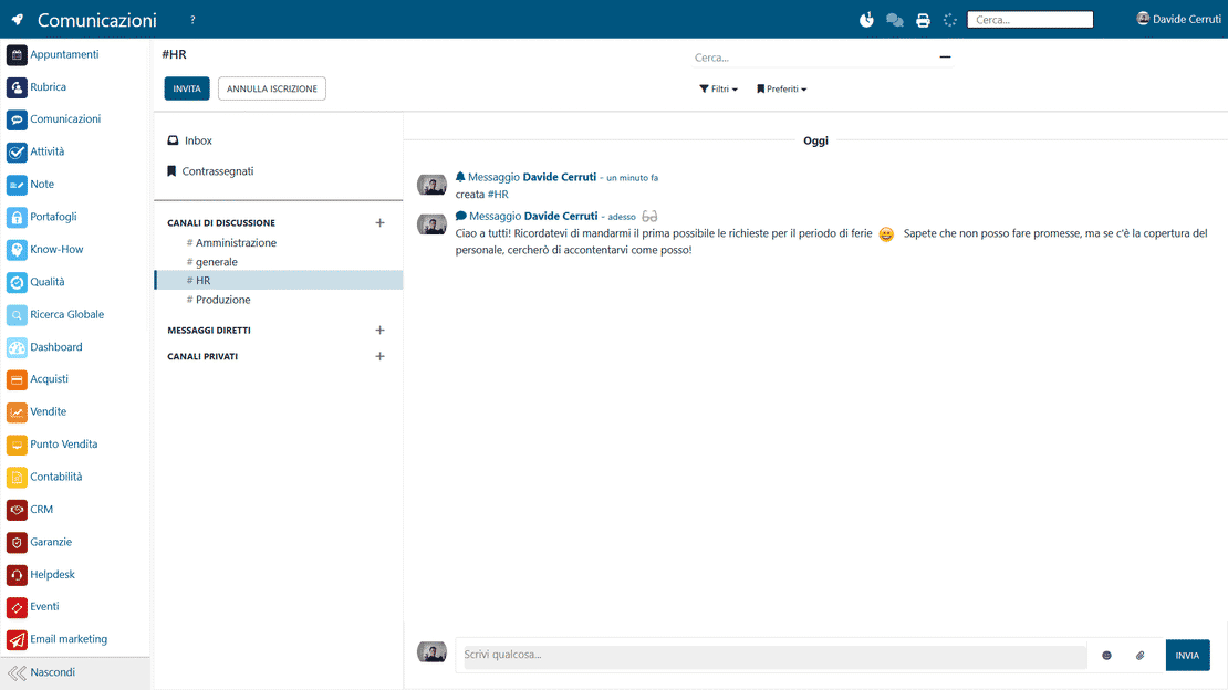 Module Communications de Zelo ERP : chat et notifications d'entreprise