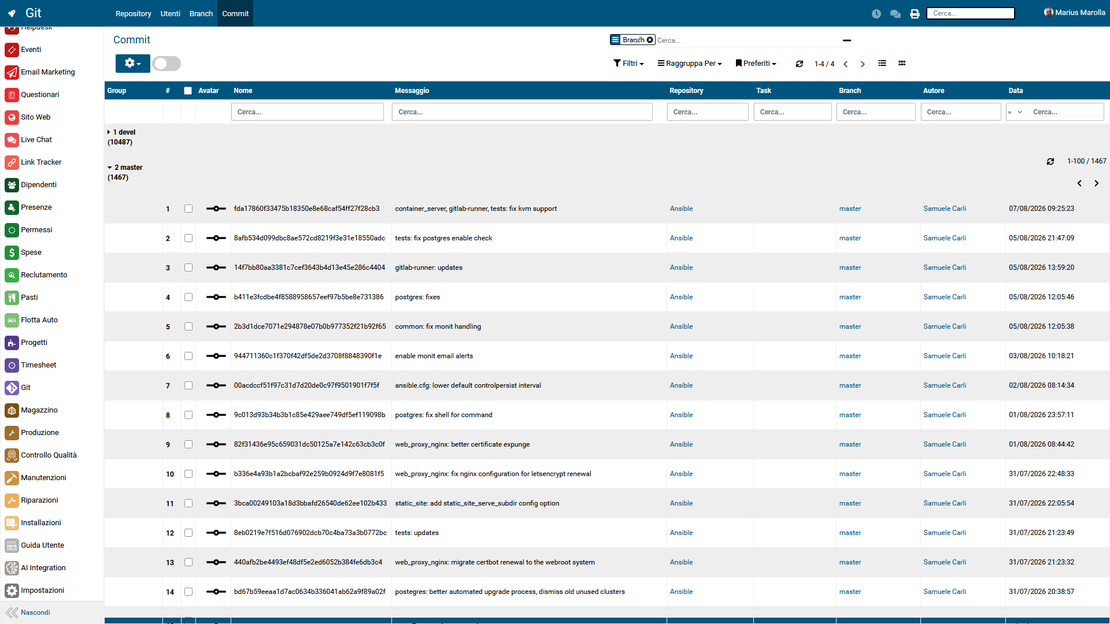 Intégration Git dans Zelo ERP : dépôts et commits tracés pour chaque projet