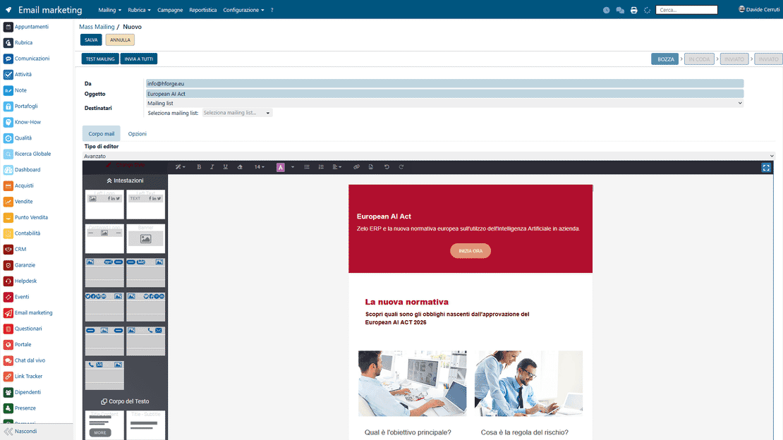 Module Mass Mailing de Zelo ERP pour créer et suivre des campagnes e-mail