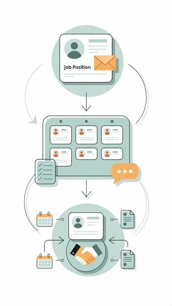 Workflow du module Recrutement de Zelo ERP : création du poste, évaluation des candidats et embauche