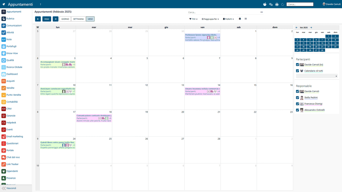 Modulo Calendario Condiviso di Zelo ERP: agenda del team