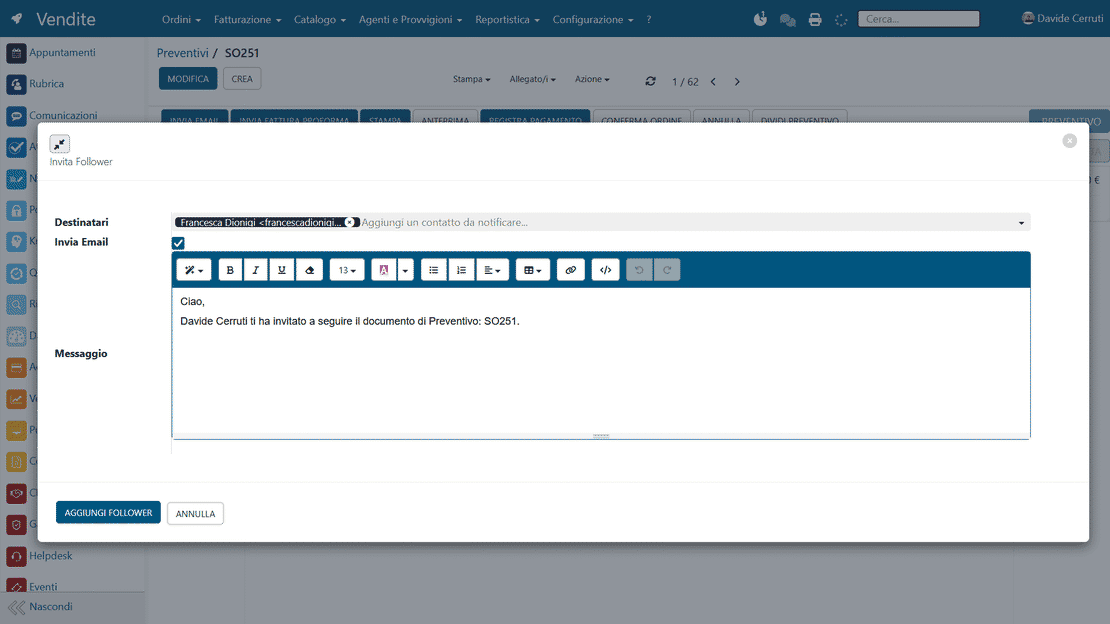 Follower in Zelo ERP: notifiche sugli oggetti seguiti