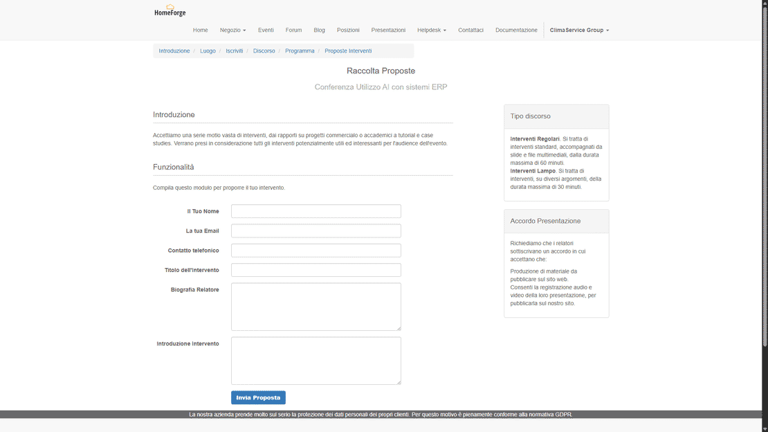 Gestione eventi in Zelo ERP: agenda degli interventi e relatori