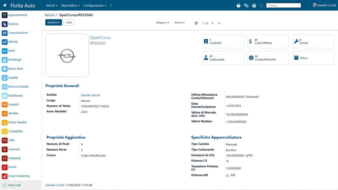 Assegnazione veicoli ai dipendenti in Zelo ERP: storico degli utilizzi e fringe benefit