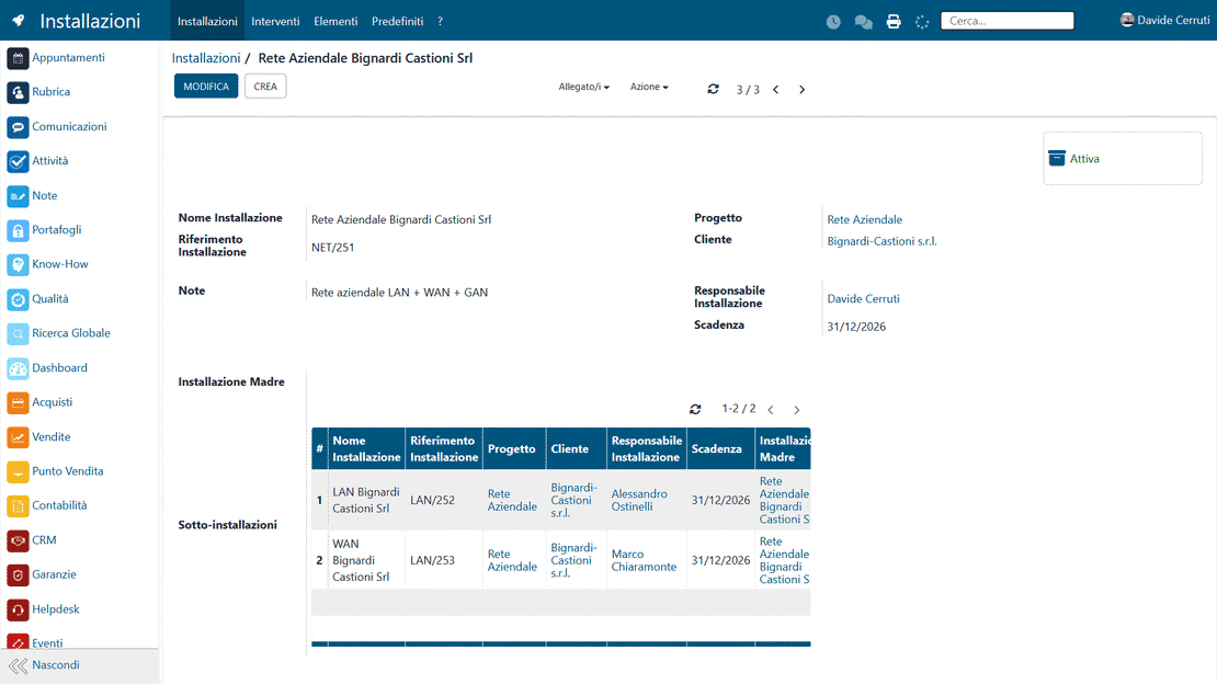 Integrazione delle Installazioni in Zelo ERP: collegamento con progetti, calendario e contabilità analitica