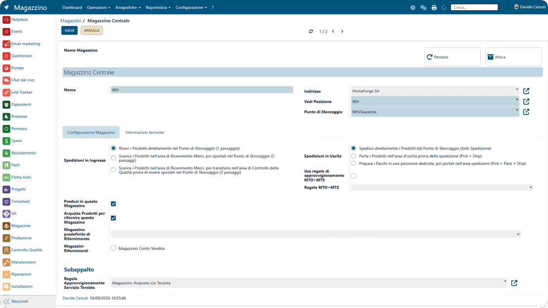 Configurazione logistica in Zelo ERP: magazzini, location e regole push/pull