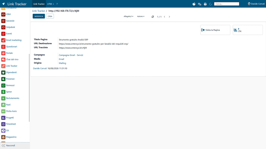 Link Tracker in Zelo ERP: generazione di UTM e URL brevi