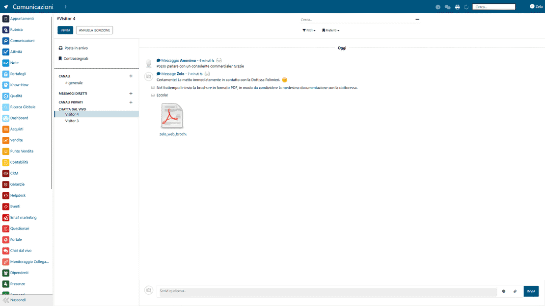 Automazione dei lead in Zelo ERP: dalla sessione di chat a opportunità o ticket di supporto