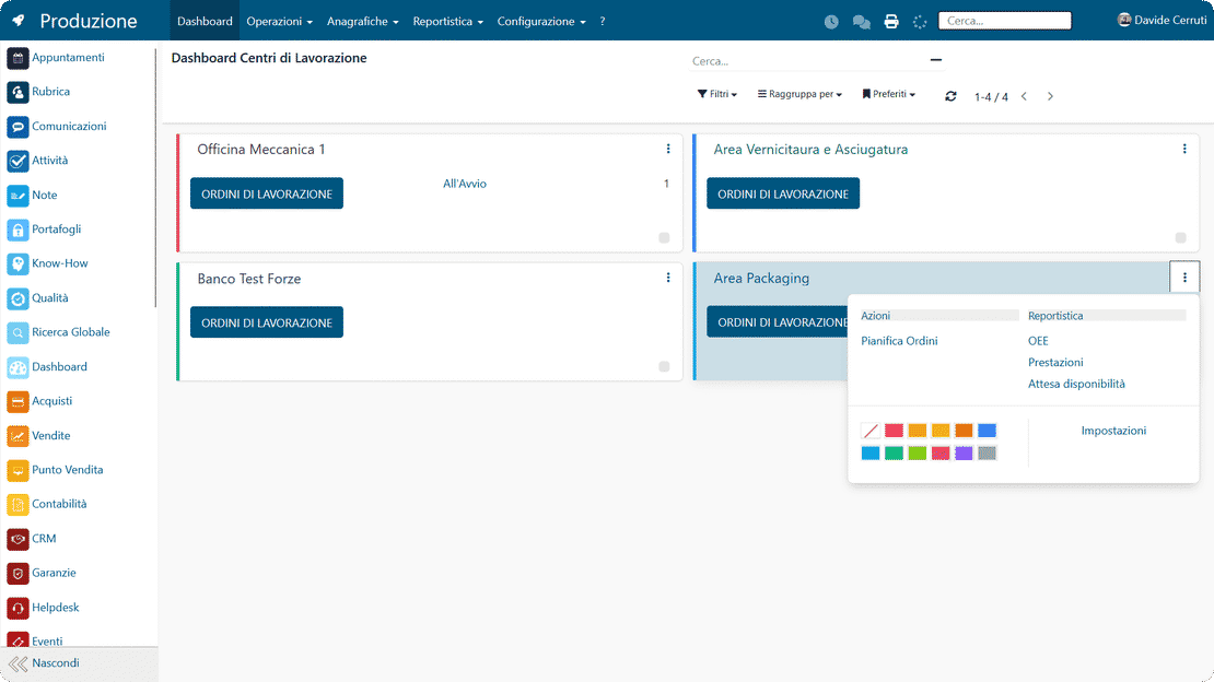 Modulo Produzione di Zelo ERP: ordini di produzione, distinte base e monitoraggio reparto