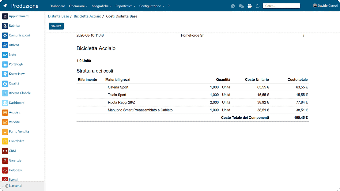 Distinta base multilivello in Zelo ERP: componenti, disponibilità materia prima e costi