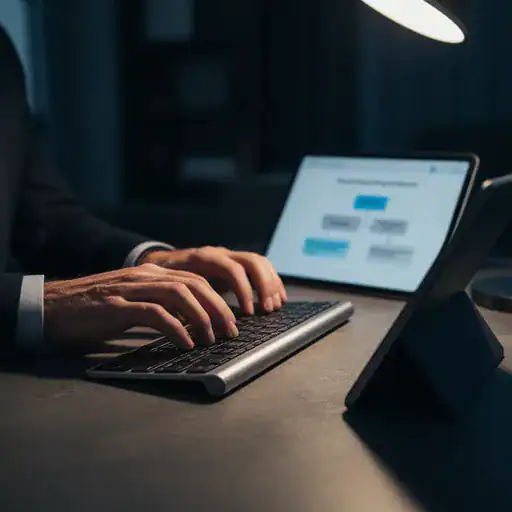 Mani di un professionista che utilizza strumenti informatici per l'organizzazione aziendale