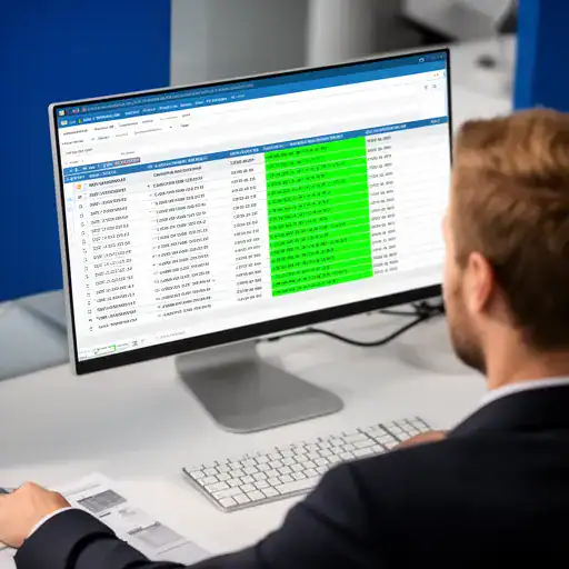Operatore di assistenza che controlla le garanzie dei prodotti venduti in Zelo ERP