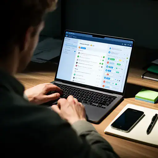 Laptop con schermata gestionale progetti e timeline commit, per collegare task e Git in azienda