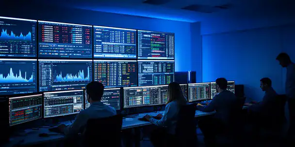 Centro operazioni di rete con monitoraggio server in tempo reale e dashboard di controllo